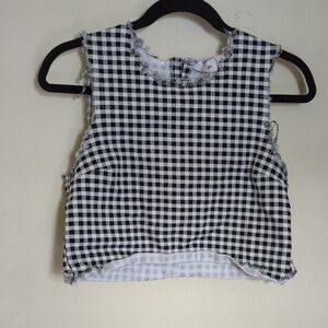 RD Style Black & White Gingham Crop Top with Raw Hem, Exposed Zipper Size XS